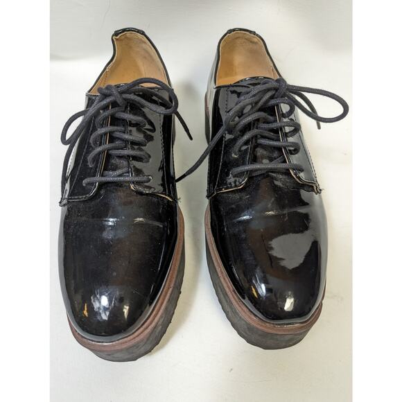 Women's Black Patent Leather Platform Oxfords - Picture 3 of 10